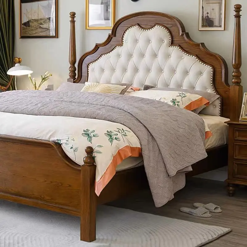 solid wood simple double bed,  carved master bedroom marriage bed small apartment high-end