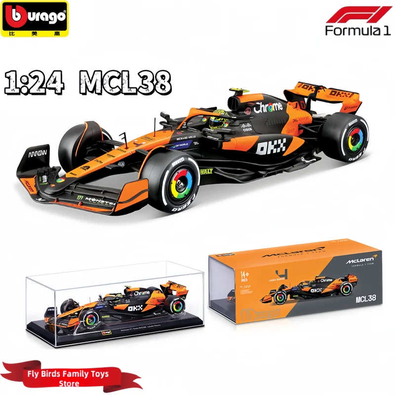 2025 New Arrival Bburago 1:24 MCL38 Monaco MCL38 Mclaren 4# Lando Norris 81# Oscar Piastri Alloy Miniature Diecast Car Model Toy