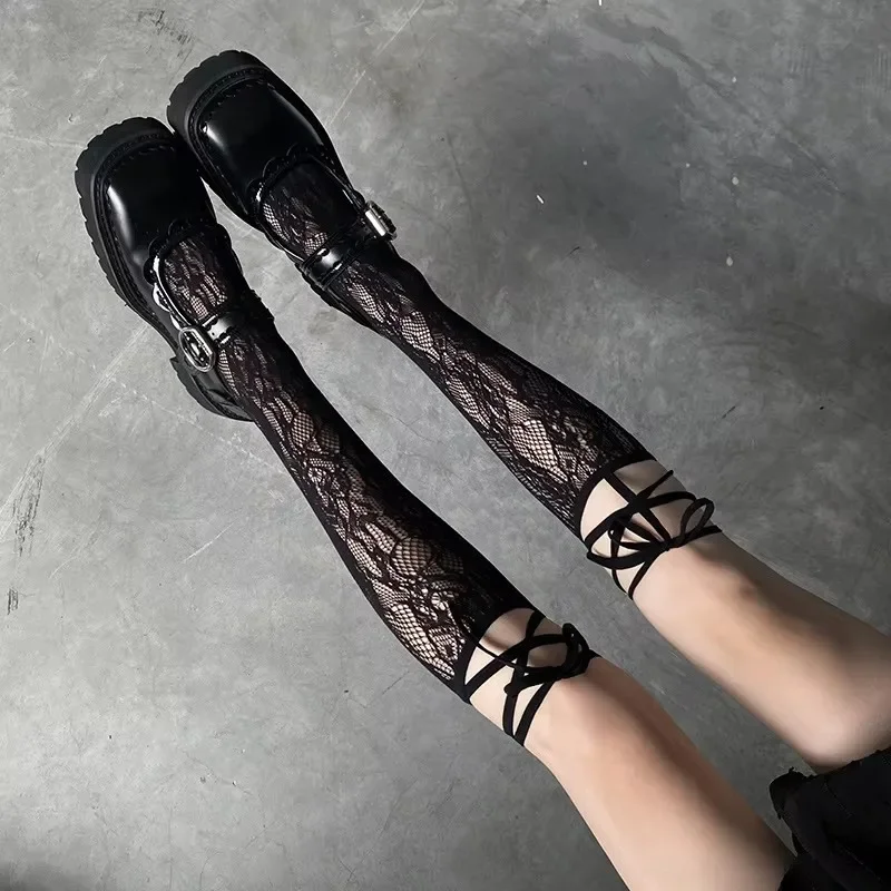 Street Split Toe Socken Riemchen Spitze Netzstrümpfe Coole JK Mädchen Kniestrümpfe Japanische Lolita JK Lange Kniestrümpfe Lolita