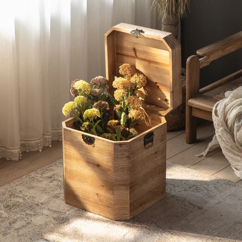 Wabi Sabi Wooden Storage Box Vintage Side Table for Sofa Living Room End Table Minimalist Nightstand & Airbnb Bedside Cabinet
