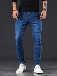 Calça jeans skinny monocromática masculina, calça stretch, calça slim fit, lavagem vintage, casual de rua, plus size, masculino