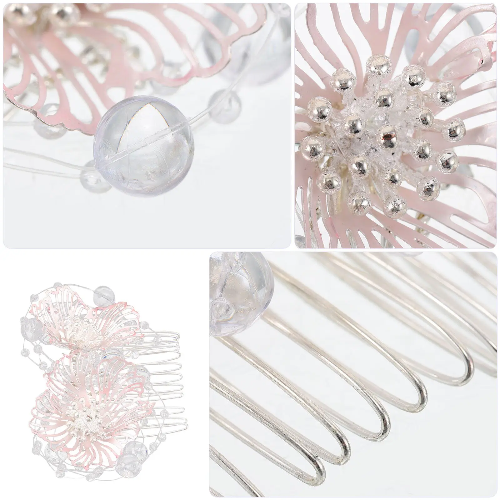 Wedding Hair Comb Silver Crystal Beaded Bridal Hair Flower Accessories Elegant Bridal Headpiece for Wedding Updos and Formal