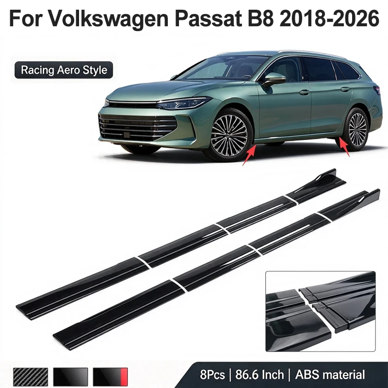86.6inch/2.2m Sectional Side Skirt Extension Lips For Volkswagen Passat B8 2018-2026 2019 - Racing Side Spoiler Car Mod Body Kit