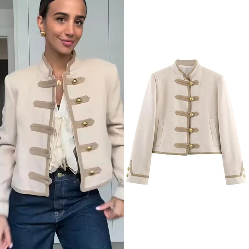 

Женская модная куртка 2025 г., женская короткая куртка с длинным рукавом и пуговицами для отдыха, женская осенне-зимняя новая модная верхняя одежда