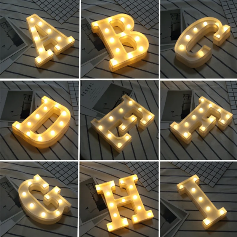 26 Letter LED Lights Luminous Alphabet Letters Lamp Ambience Battery Night Light Christmas Wedding Birthday Party Decoration