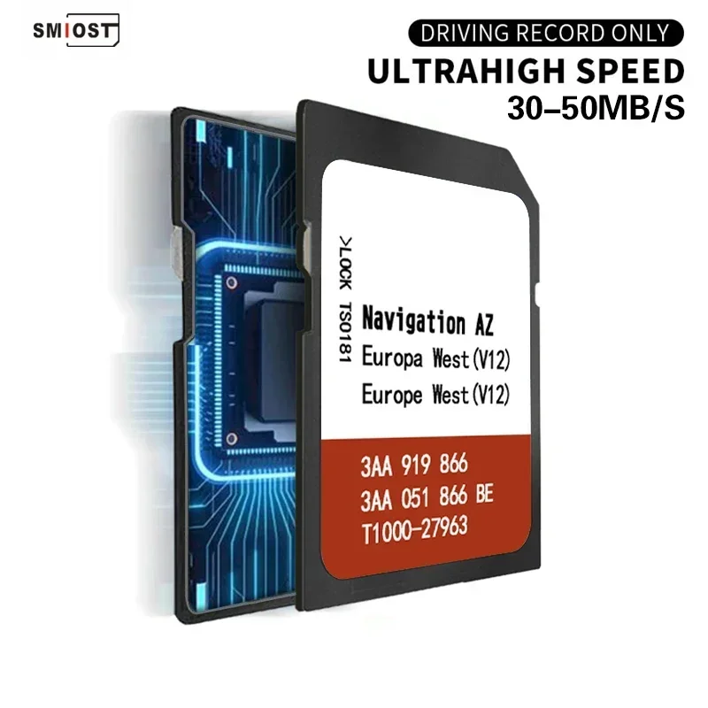 SMIOST 8GB 메모리 카드 VW AZ V12 차량용 GPS 네비게이션 RNS 315 서유럽 영국 지도 데이터 업데이트 공장 OEM에서 빠른 배송