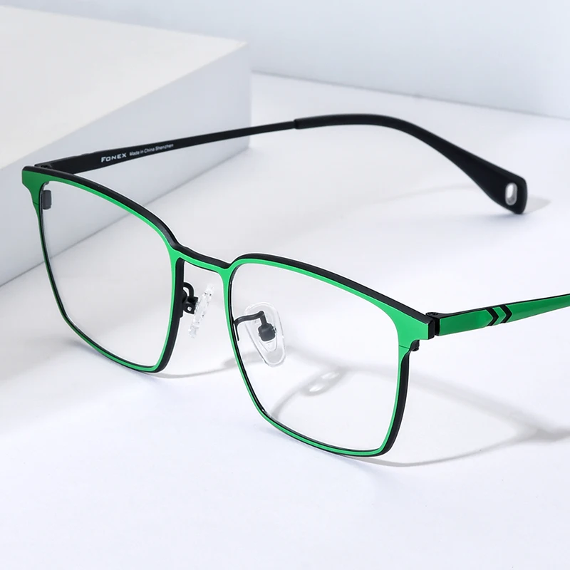 FONEX Multicolor Titanium Glasses Frame Men New Fashion Brand Design Square Eyeglasses Women Japanese Ultralight Eyewear 85856