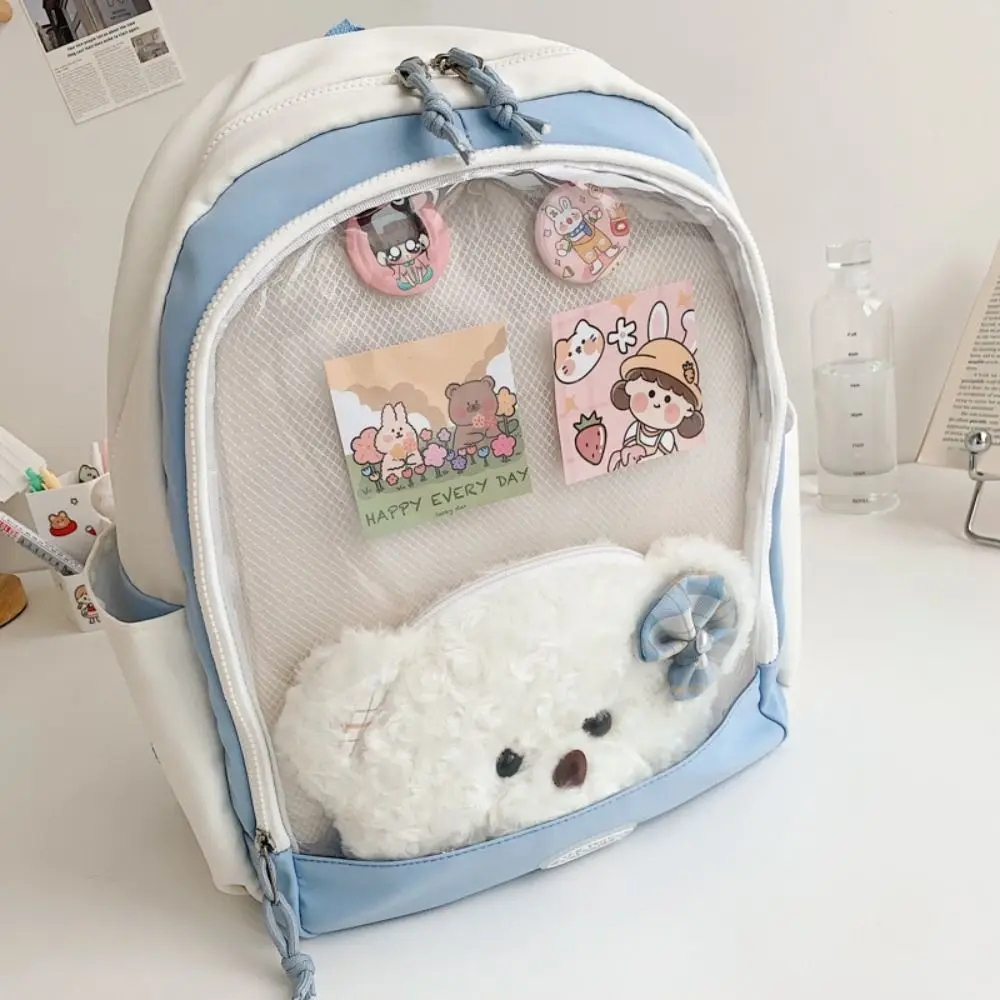 Large Capacity Doll Display Backpack Korean Style Cute Transparent Itabag Nylon Cartoon Student School Bag Badge Display