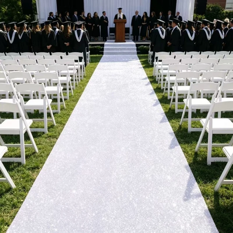 Aisle Runner White - Klassischer Weißer Hochzeitsteppich, Brautgang-Teppich, Zeremonie-Teppich, Glanzmaterial,