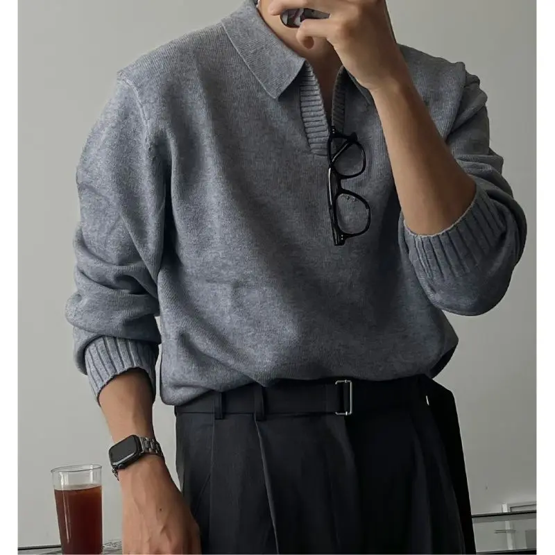 

Корейский мужской трикотажный свитшот irt Long Sve, повседневный свободный крой с отложным воротником, универсальный осенний топ Faion