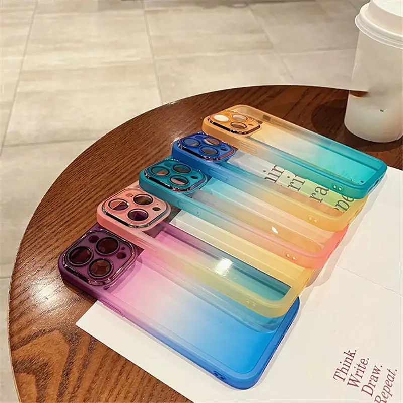 Luxury Gradient Rainbow Clear Phone Case For iPhone 16 Pro Max 15 14 13 12 11 X XR XS Plus Shockproof Camera protection Cover image 3