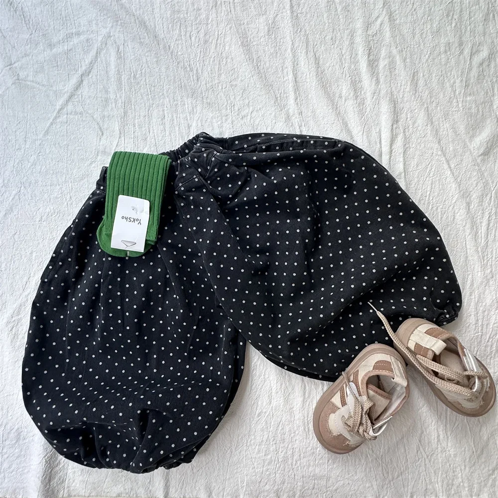 Girls Pants 2024 Autumn New Childrens Wear Korean Style Boys and Girls Polka Dot Cowboy Radish Bloomers Casual Simple Daily image 3