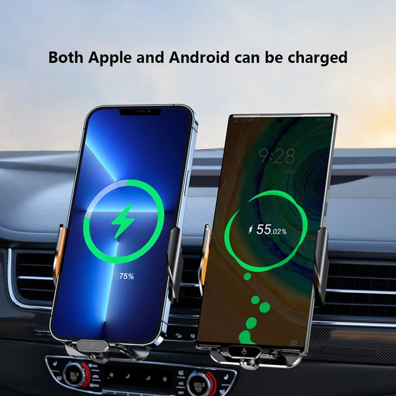 Car Mount Phone Holder with 66W Wireless Charger Dual Fast Charging Car Cradle Clip for iPhone 14 Pro Max/13/12/SE Android view 3