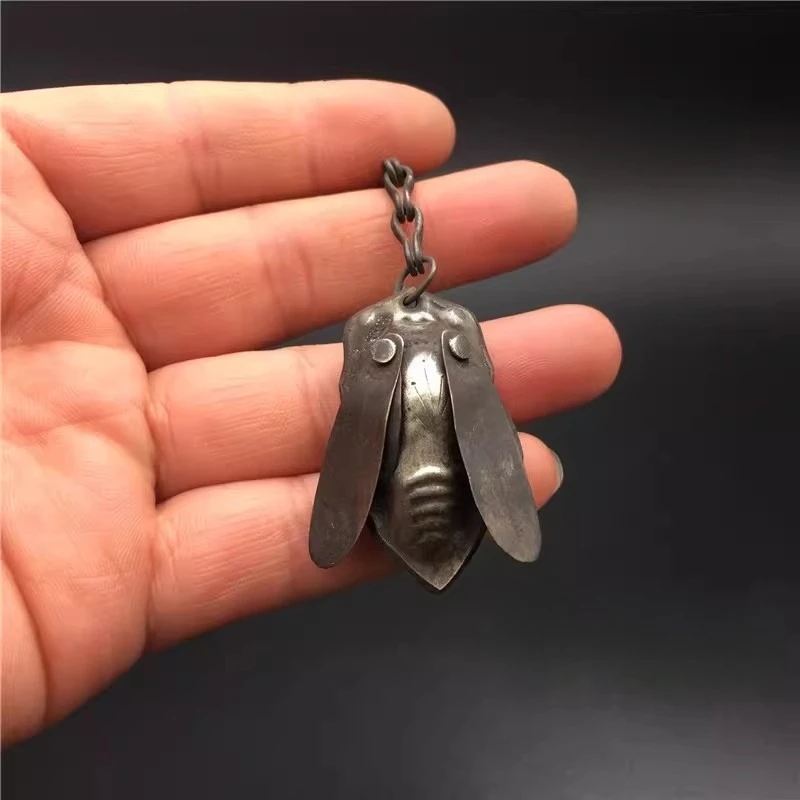 Vintage Brass Cicada Keychain Lanyard Pendant Gifts Iron Lucky Key Chain Ring Hanging Trinket Chinese Feng Shui Keyring Charms