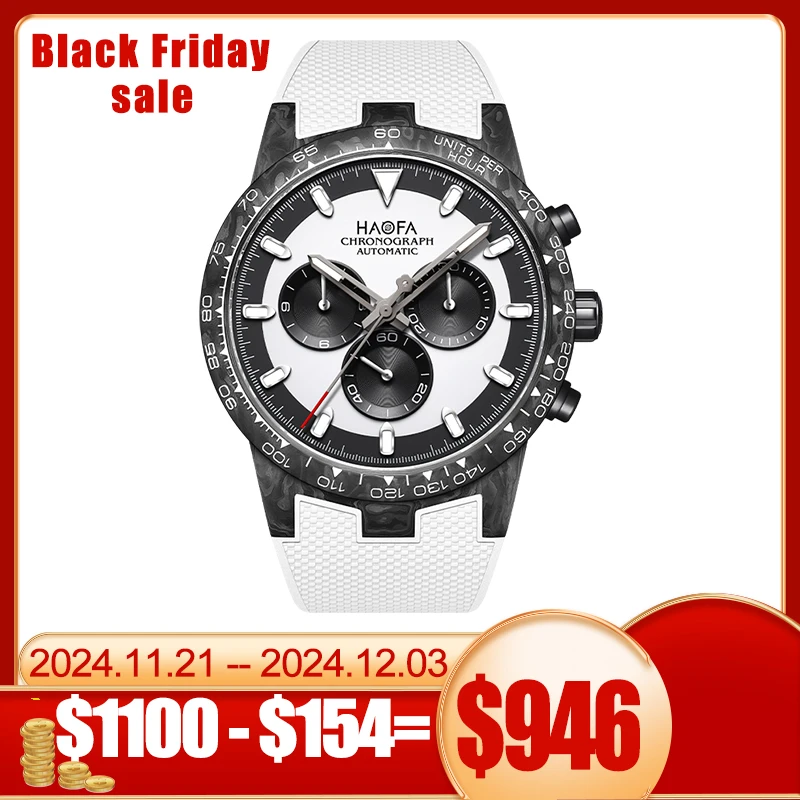 Haofa Carbon Fiber Chronograph Watch Automatic Mechanical Watches for Men Sapphire Waterproof Watch Cool Multi-function 2366