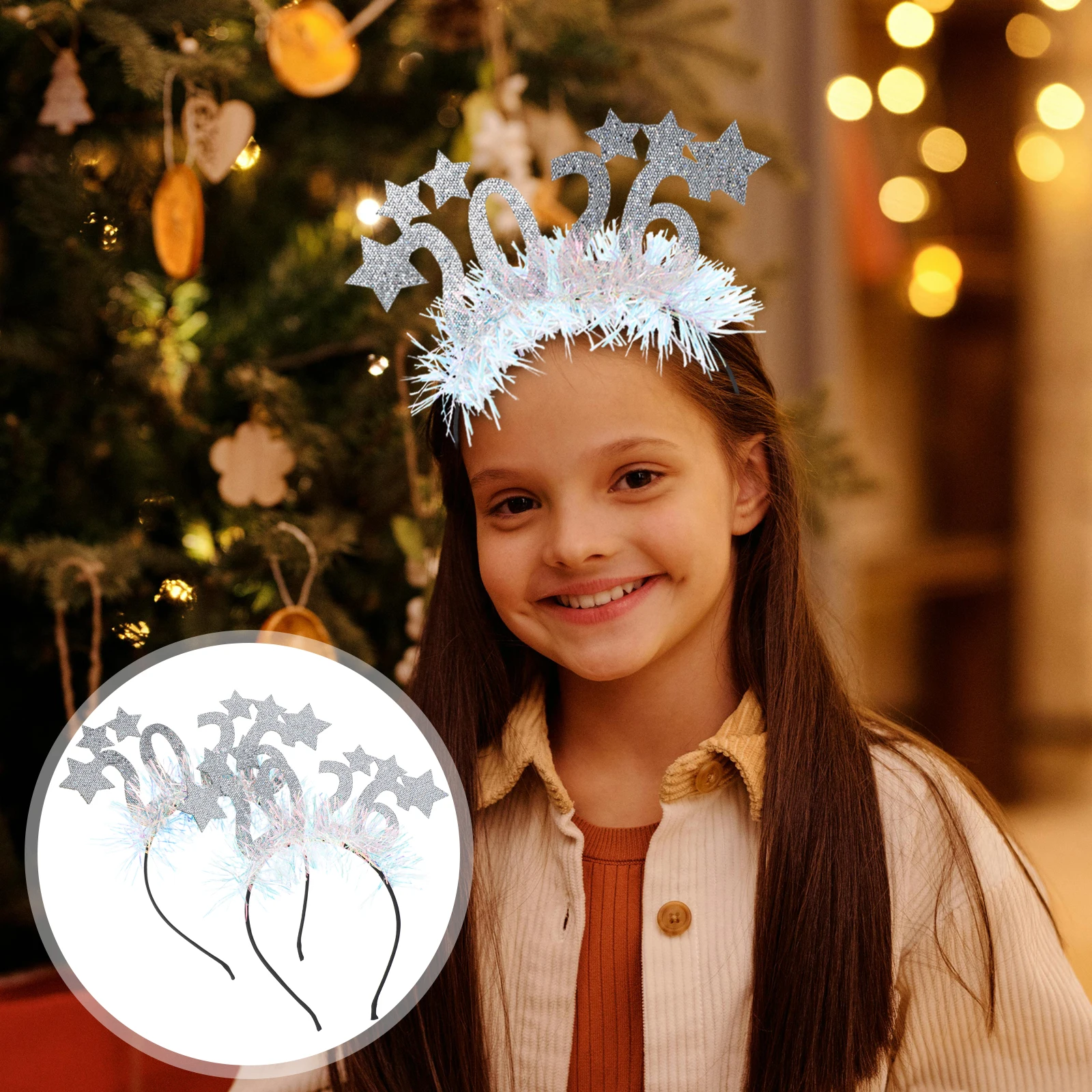 

2 Pcs 2026 Headband New Year Festive Happy Headdresses Girl Eve Party Photo Prop Silver Props Hair Accessories