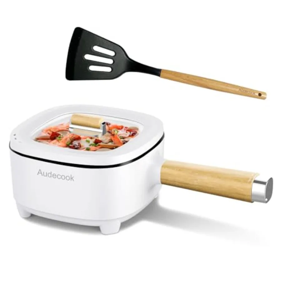 Olla eléctrica de 2L con revestimiento cerámico antiadherente, sartén de 8 pulgadas, cocina portátil de viaje para ramen/bistec/arroz frito/aperitivos de avena/sopa