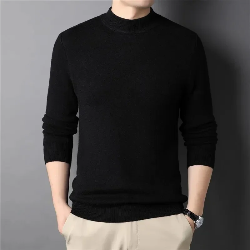 Autumn Winter Men's Cashmere Sweater Solid Color Base Shirt Youth Warm Half Turtleneck Knit Pullover Slim Knitwear Man Sweater