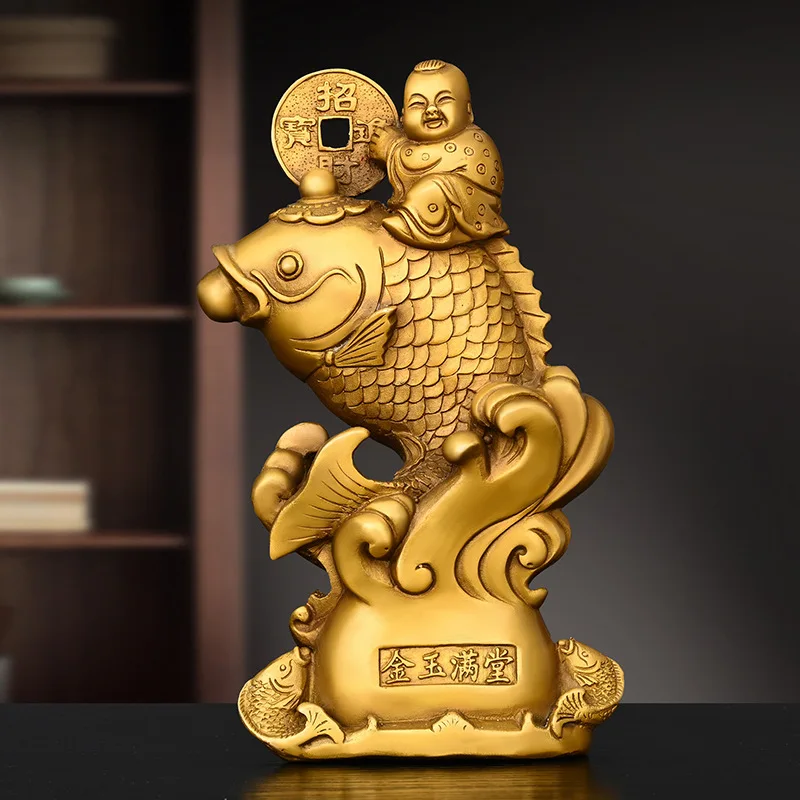 Brass Golden Jade Full House Ornaments Year Have Fish Pair Wealth Boy And Girl New Wedding Gifts