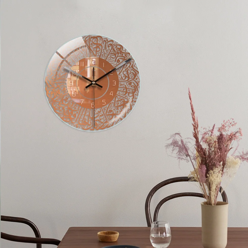 【HOT N07R】 Islamic Quartz Acrylic Wall Clock Pendulum Muslim Living Room Decoration Art Indoor Wall Clock Pendant(Black)