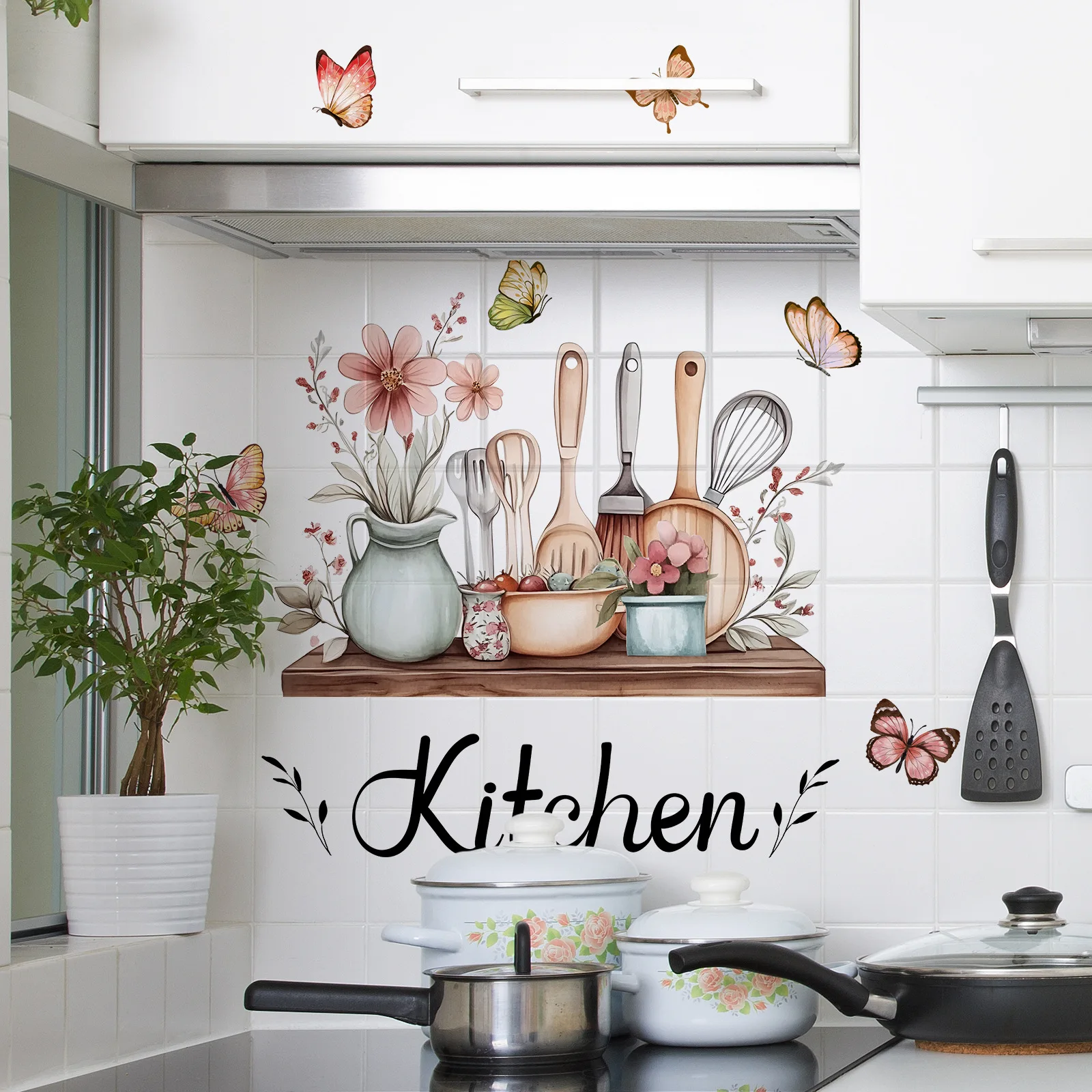 Cartoon Wall Stickers Removable Waterproof Wall Decals Hand Painted PVC Wall Posters Dining Room Decoration Kitchen Decor