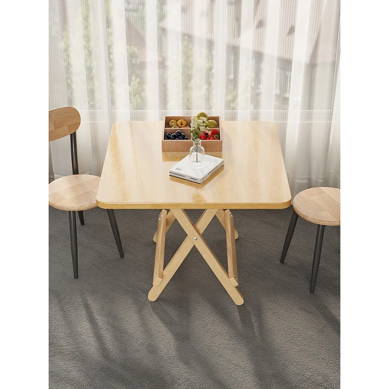 Solid wood foldable  dining t able household small apartment  simple stall folding te playing cards square tab le round