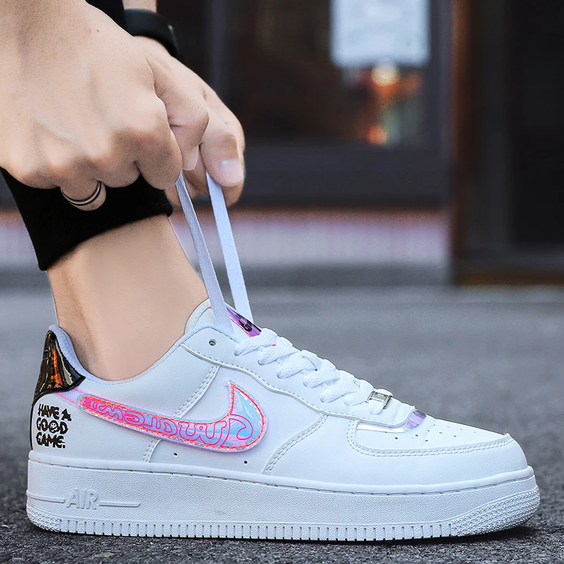 

Мужская обувь Aj1 Air Force One, низкие кроссовки для видеоигр, пиксельные белые лазерные кроссовки с низким берцем, повседневная белая обувь