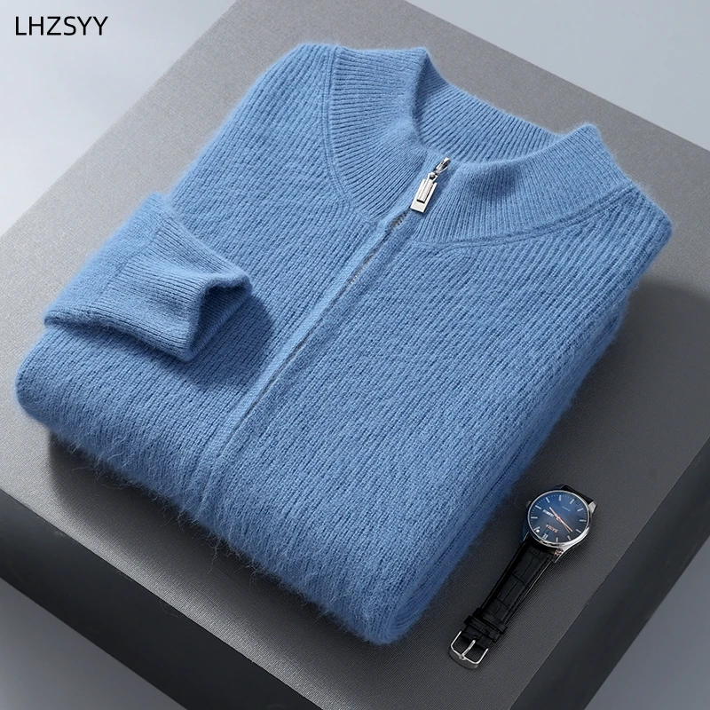 

LHZSYY Men's 100% Mink Cashmere Zipper Cardigan Autumn Winter Plus-Size Coat Sweater Youth Thicken Warm Shirt Knit Jackets Tops