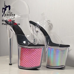 Sexy 20CM/8inches Exotic Stripper High Heel Sandals Transparent  Heel Platform Glitter Stiletto Heels Pole Dancing Shoes Women