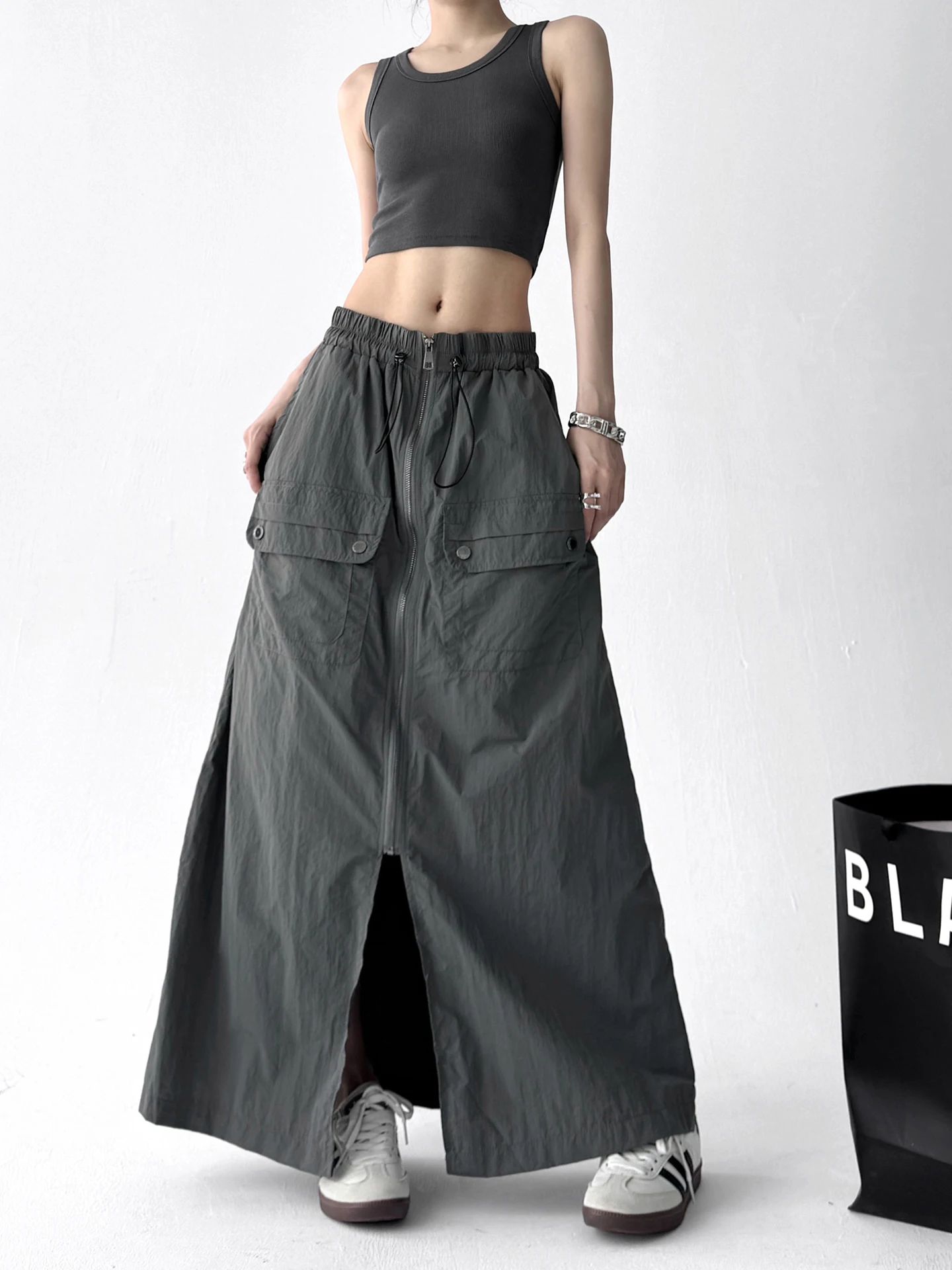 Summer 2025 Women's High Waist A-Line Workwear Skirt Qui Dry Spicy Girl Casual Slimming Long Skirt Polyester Cotton Blend