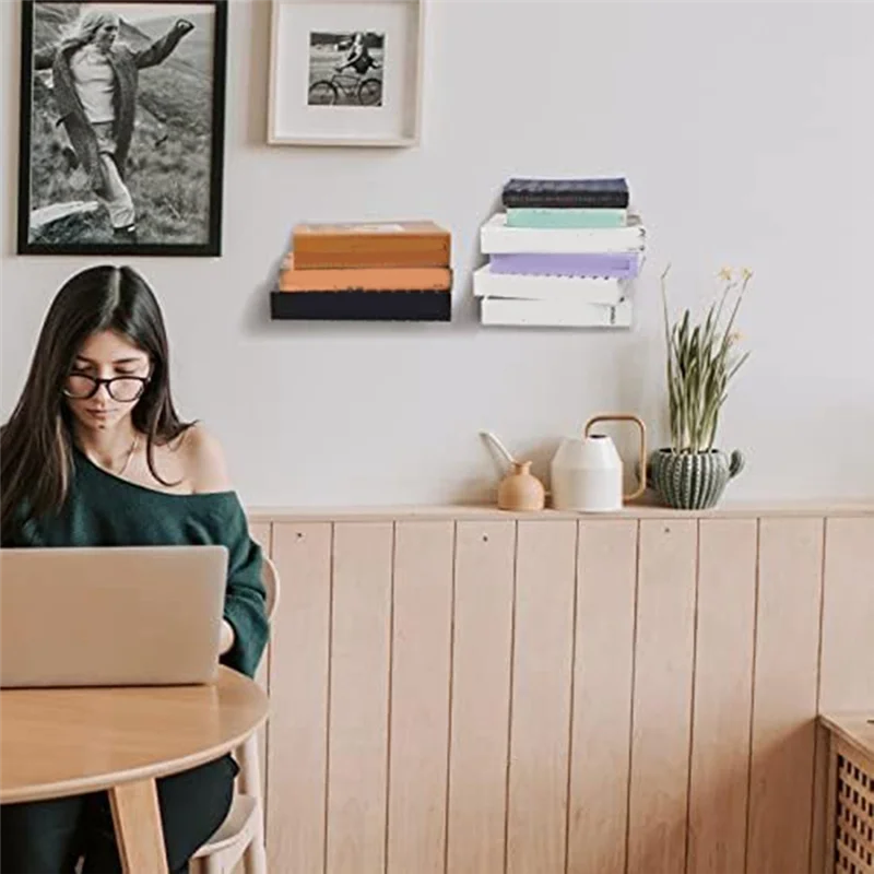 

A99I-6PCS Floating Bookshelf Duty Invisible Floating Bookshelves For Wall Space-Saving, Iron Plate Metal Book Storage Easy To Us