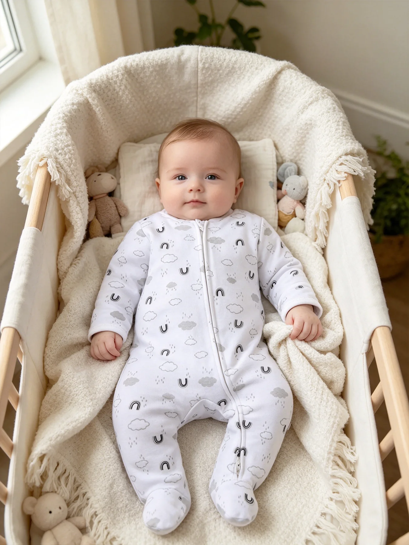 TtkaaBaby Baby-Jungen-Set aus 100 % Baumwolle mit Bären- und Wolkenmuster, langärmlig, mit Doppelreißverschluss, zweiteiliger Baby-Strampler – Geschenk zum Vollmond – Detail 14