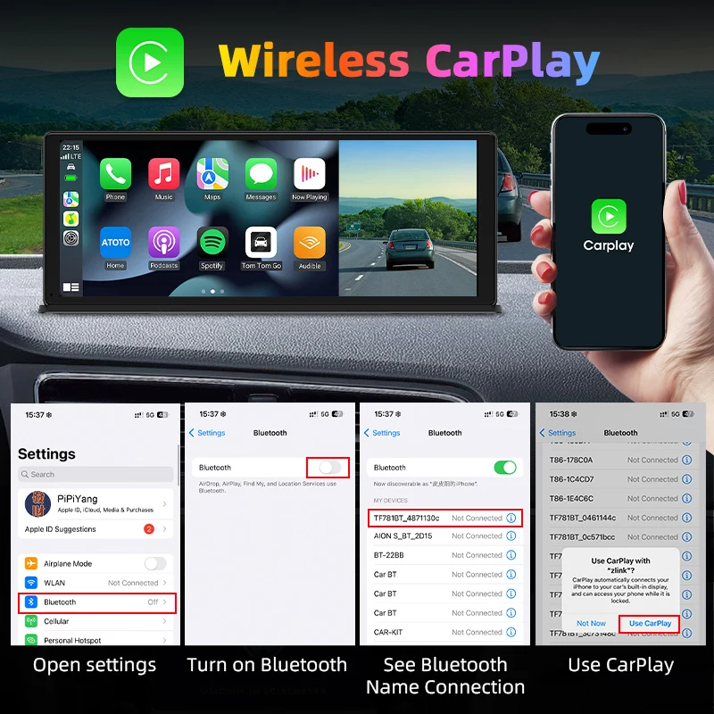 Srnubi 11. 3-calowy bezprzewodowy CarPlay i kamera samochodowa z systemem Android 4K DVR nawigacja na desce rozdzielczej wideorejestrator 24H Park