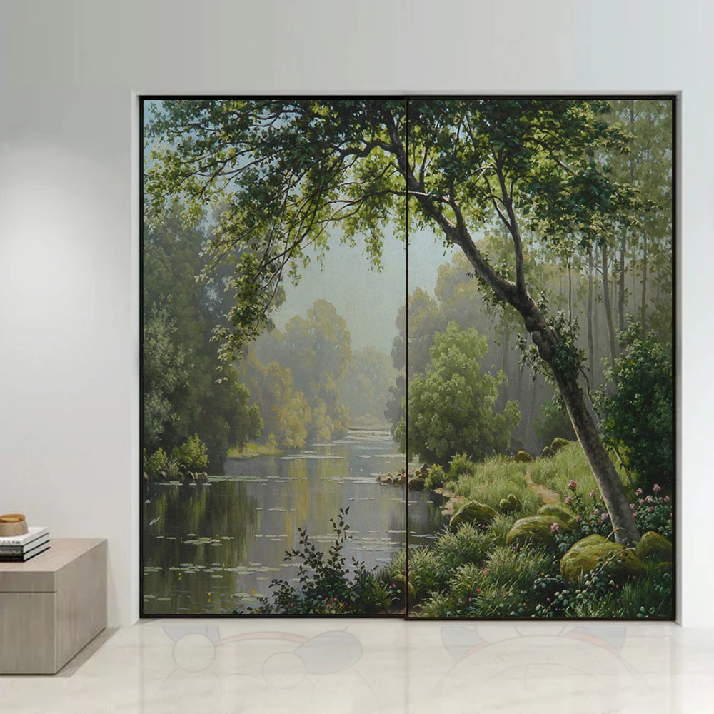 Opaque Privacy Window Film Heat Control UV Blocking Window Glass Sticker Beautiful Scenery Frosted Static Cling Window Tint