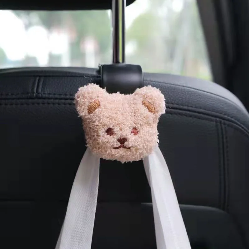 INS Cute Bear Head Storage Organizer Car Seat Back Holder Seat Back Hook Universal Car Accessories Interior