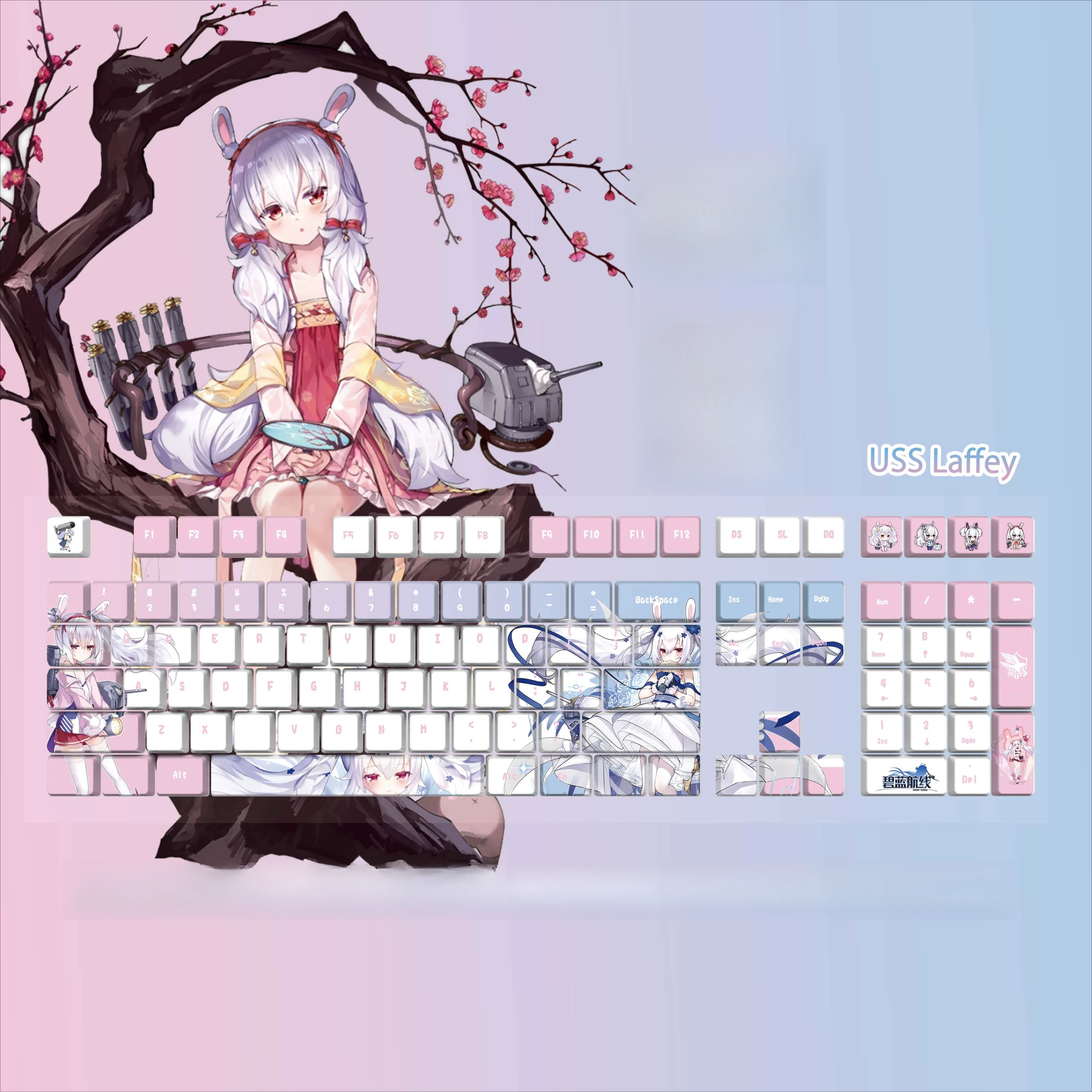 

Azur Lane USS Laffey Keycaps Theme Mechanical Keyboard Cartoon Anime Game PBT Five sided Heat Sublimation Cute Transparent