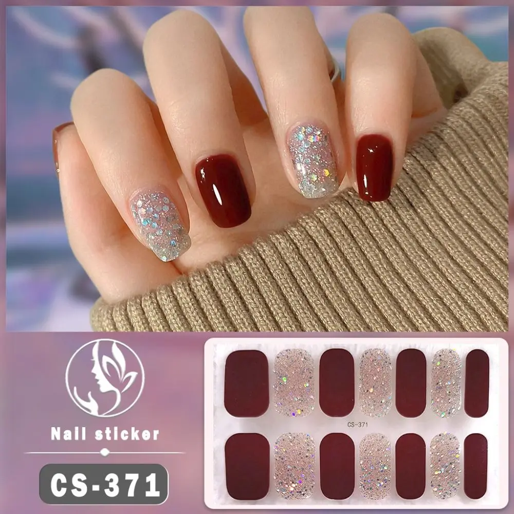 14 puntas de pegatinas de Gel para uñas, tiras de esmalte de uñas de Gel simples brillantes, calcomanía autoadhesiva para manicura francesa, fabricación de Arte NAil DIY