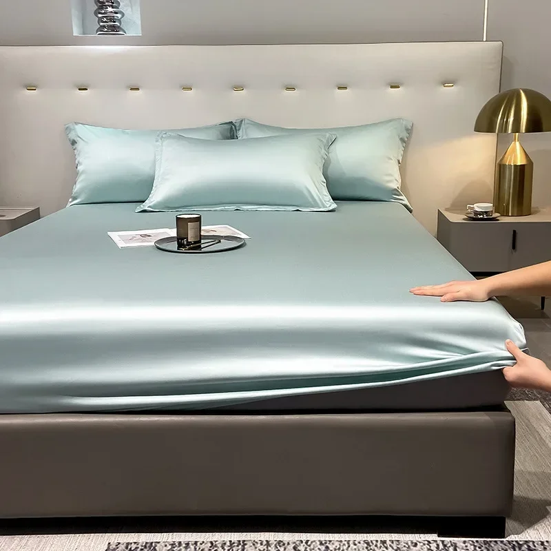 Cool feeling 60s Lenzing Tencel mattress three-piece set solid color mattress non-slip and breathable sleeping naked summer