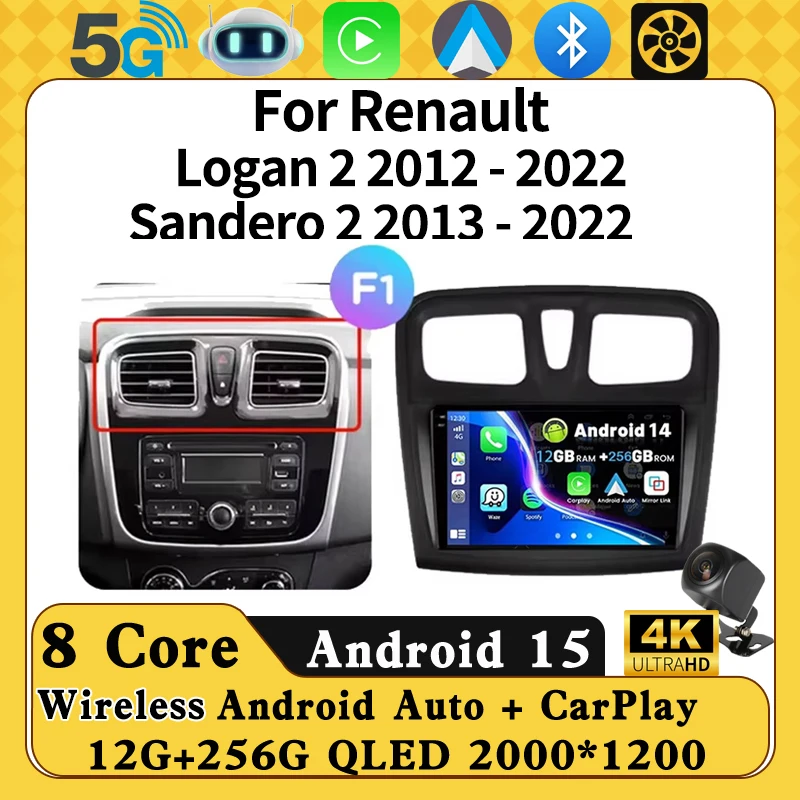 

Android 14 For Renault Logan 2 2012 - 2022 Sandero 2 2013 - 2022 Car Radio Multimedia Video Player Navigation stereo Carplay 4G
