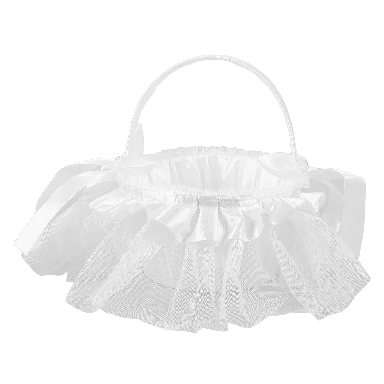 

Elegant Wedding Flower Basket White Small Bridal Cloth Lace Baskets for Girls Storage Petals Gifts