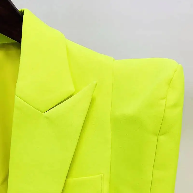 HKSH Spring Autumn New Women Blazer Notched Collar Double Breasted Pocket Trendy Coat Solid Color Suit Pants Office Lady HK12874