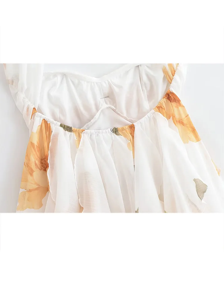 HH Women's Summer Seaside Vacation Chiffon Flower Print Ruffle Dress Female Irregular Hem Backless Halter Sleeveless Dress