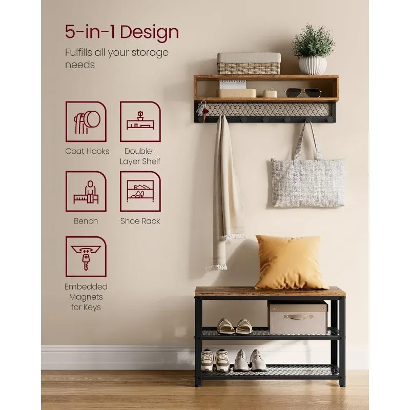 

Coat Rack Shoe Bench Set, Hall Tree with Bench, Entryway Furniture, Multifunctional, Dot Coat Hooks, 2-Tier Shoe Rack
