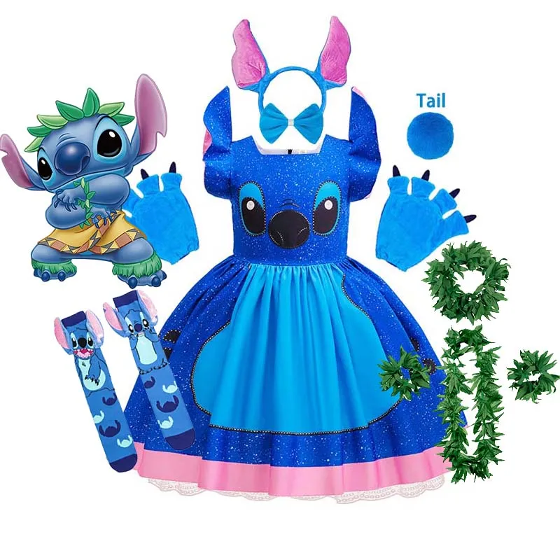 طفل ديزني فيلم غرزة لعب الأدوار زي مجموعات الكرتون لطيف فستان الأميرة مرحلة الأداء هالوين كرنفال فستان أطفال #1