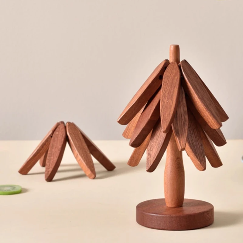 

4 шт. деревянные подставки в форме дерева, изоляционная подставка для горячей посуды, чайник и горячие горшки, подставка для Хэллоуина, Рождества, декоративные