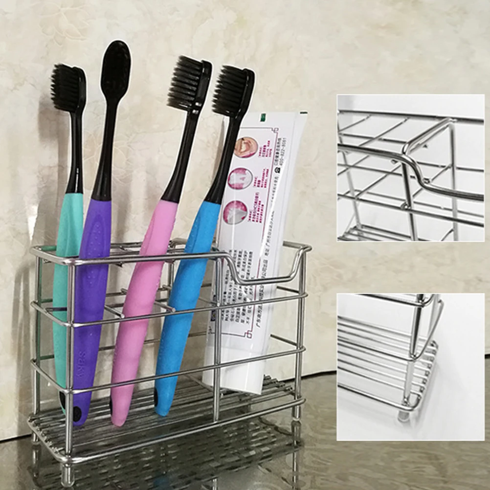 

Stainless Steel Toothbrush and Toothpaste Holder Set Family Size Bathroom Storage Rack High End Drainage Design Compact