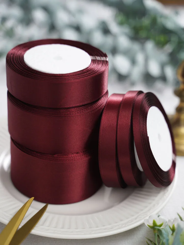 Burgunderrotes Satinband, 25 Yards, 6 mm, 10 mm, 15 mm, 25 mm, 38 mm, 50 mm, Schärpe, Geschenk, Schleife, handgefertigt, DIY-Handwerk, Hochzeit, Party, Dekoration – Detail 4