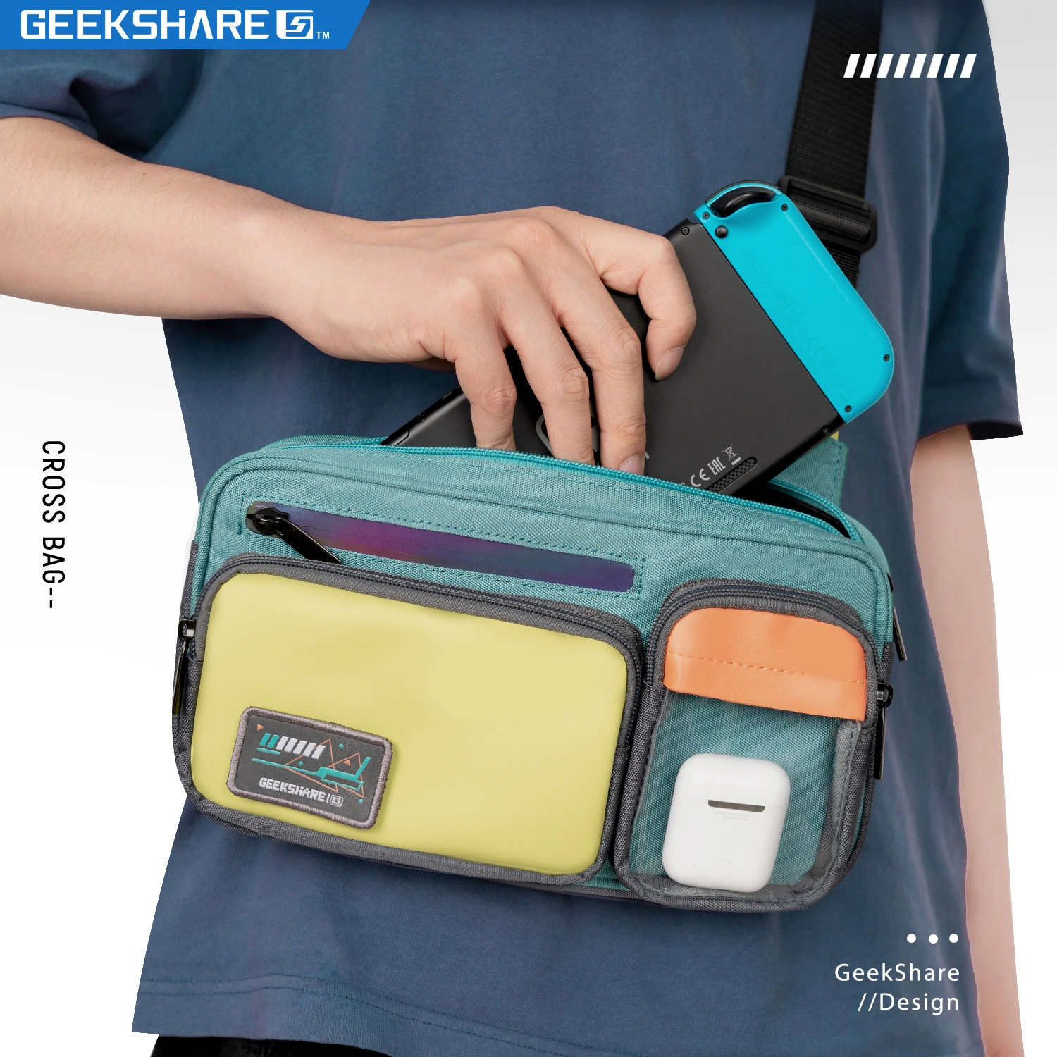 GeekShare Shoulder Bags For Men Street Style Colors Contrast Women\'s Messenger Bag Compatible With Nintendo Switch Game Console