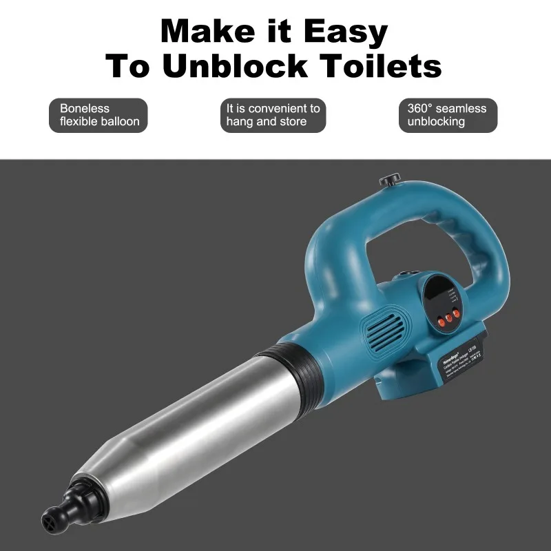 Heimerdinger Lithium Battery Powered High-pressure Air Plunger Powerful Pipe Plunger Remover Electric Toilet Dredge Tools