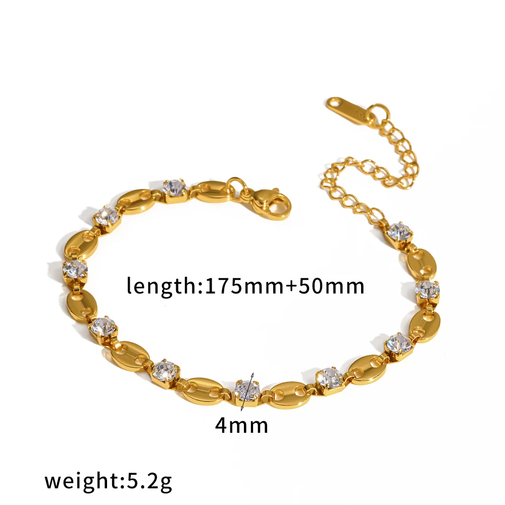 18K vergoldetes Edelstahl-Armband mit Zirkonia-Steinen in Krallenfassung, geometrisches Design, exquisite Kette, Schmuckgeschenk für Partys, Verkaufsschlager – Detail 9